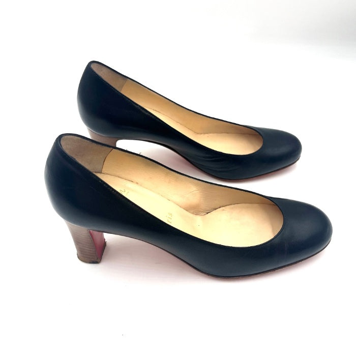 【中古】クリスチャンルブタン Christian Louboutin パンプス ラウンドトゥ チャンキーヒール ブラック 黒 h0527h02514