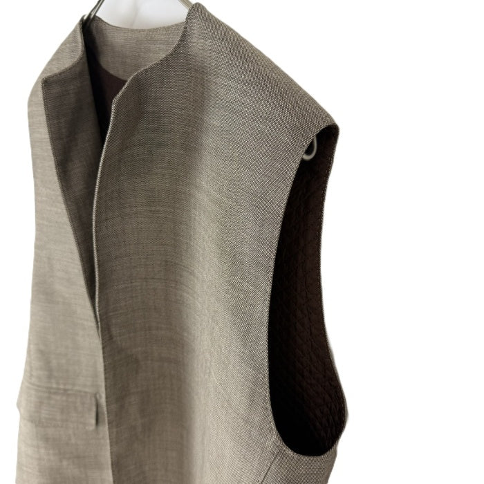 【中古】Drawer ドゥロワー ノーカラーロングジレ ブラウン ベスト ウール混 シンプル 上品 大人コーデ i0818o00235