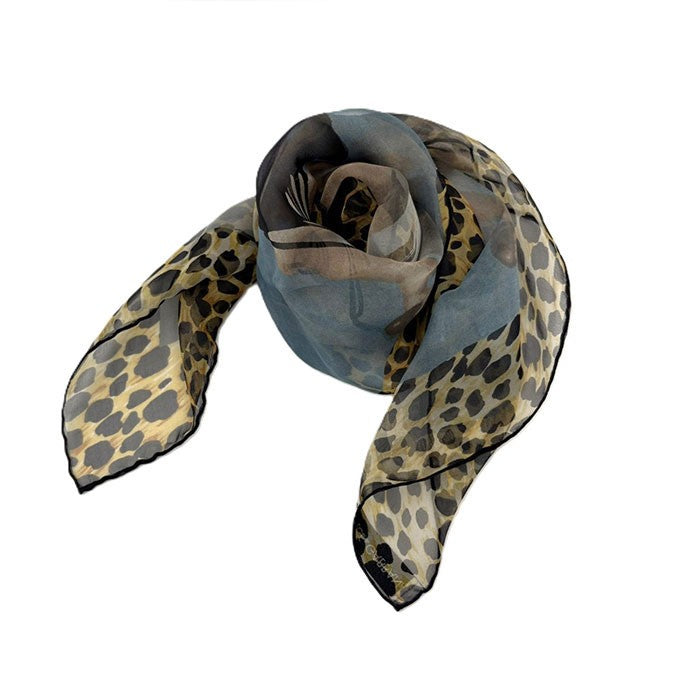 【中古】ドルチェ＆ガッバーナ DOLCE&GABBANA シアースカーフ シフォン レオパード ヴィーナス ブラウン系 i0727tq02710