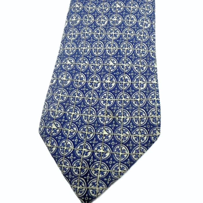 【中古】エルメス HERMES ネクタイ 柄 シルク 総柄 おしゃれ ブルー系 クリーム色 i0211tq0266