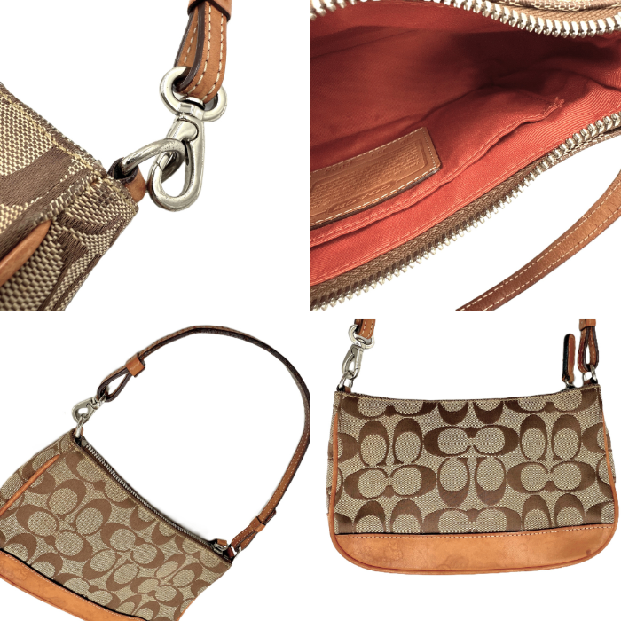 【中古】コーチ COACH ミニバッグ アクセサリーポーチ シグネチャー ベージュ ライトブラウン i0731wq02410