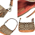 将图片加载到图库查看器，【中古】コーチ COACH ミニバッグ アクセサリーポーチ シグネチャー ベージュ ライトブラウン i0731wq02410
