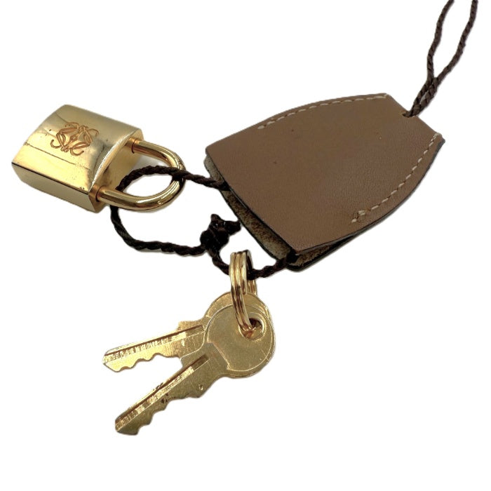 【中古】ロエベ LOEWE カデナ 南京錠 カギ チャーム パドロック レザー ブラウン ゴールド i0601oq01332
