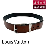 将图片加载到图库查看器，【中古】Louis Vuitton ルイヴィトン サンチュール ボンヌフ レザーベルト ブラウン ブラック メンズ j0626oq005168
