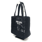 Load image into Gallery viewer, 【中古】プラダ PRADA ラフィアバッグ クロシェ トートバッグ メッシュ ロゴ刺しゅう 新品 未使用 ブラック 黒 i0305bq0011122
