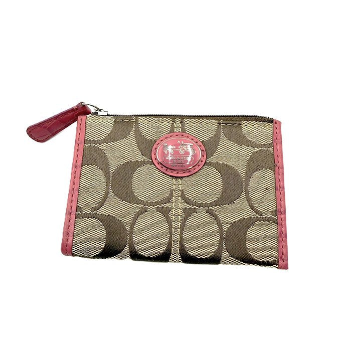 【中古】COACH コーチ シグネチャー PVC×レザー コインケース 小銭入れ フラットポーチ キーリング付き i0724lq0123