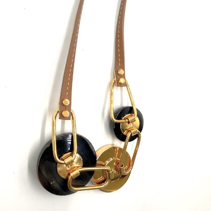 【中古】マルニ MARNI ネックレス レザー チェーン クリアモチーフ おしゃれ ベージュ マルチカラー i0606aq00936