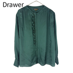 画像をギャラリービューアに読み込む, 【中古】ドゥロワー Drawer シルク100％ フリルブラウス 長袖 グリーン 38 j0902o00118
