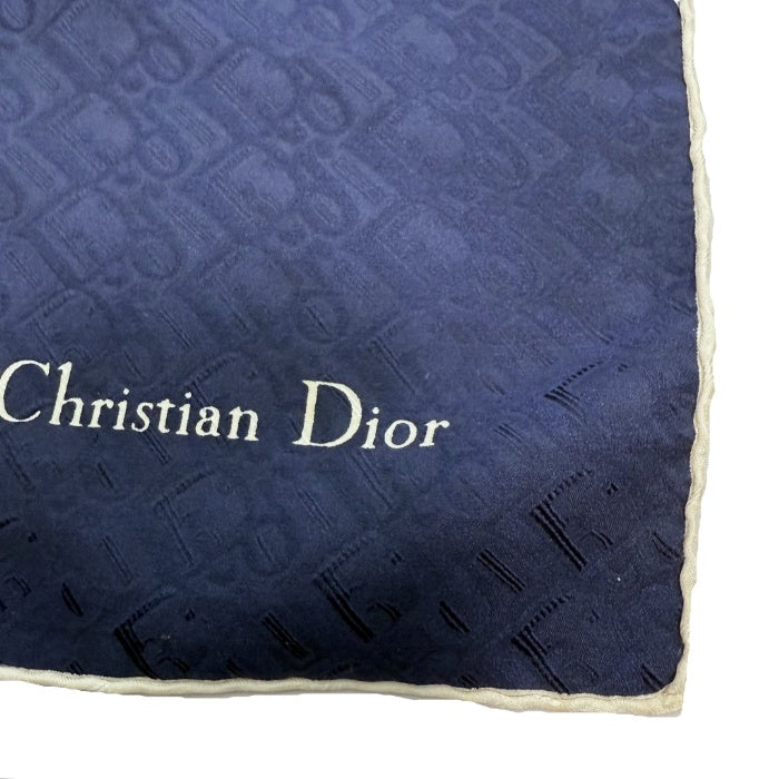 【中古】クリスチャンディオール Christian Dior スカーフ 大判 ロゴ総柄 パイピング ネイビー アイボリー i0601oq00457