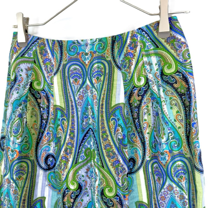 【中古】スキャパ SCAPA リネンひざ丈スカート ペイズリー柄 ストライプ ブルー系 i0703n0064