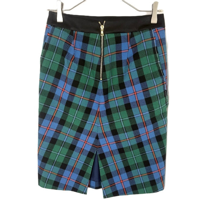 【中古】ドゥロワー Drawer スカート チェック柄 オレンジ混 ひざ丈 コットン グリーン ブルー ブラック i0507m0040