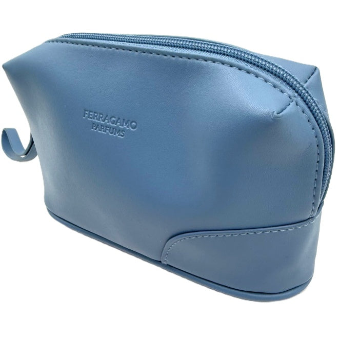 【中古】フェラガモ Ferragamo ノベルティポーチ ストラップ付き シンプル くすみブルー i0731wq0355