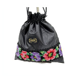 将图片加载到图库查看器，【中古】フェイラー FEILER ポーチ 巾着 レザー調 花柄 可愛い ブラック マルチカラー i0727tq0036
