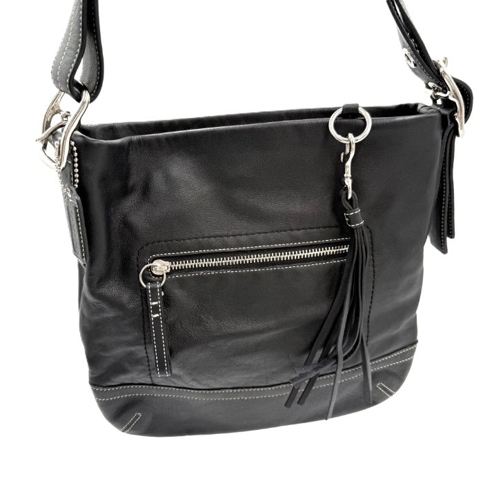 【中古】コーチ COACH ワンショルダーバッグ レザー タッセル付き ステッチ おしゃれ ブラック 黒 i0731wq02310