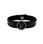 画像をギャラリービューアに読み込む, 【中古】Louis Vuitton ルイ・ヴィトン LVロゴ レザーブレスレット ブラック j0115lq023121
