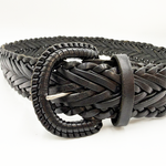 Load image into Gallery viewer, 【中古】Paul Stuart 編み込み レザーベルト ブラック ポールスチュアート 本革 メッシュベルト i0731wq0123
