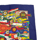 画像をギャラリービューアに読み込む, 【中古】グッチ GUCCI シルクスカーフ ネイビー ロゴ 花柄 大判 レディース i1207oq00365
