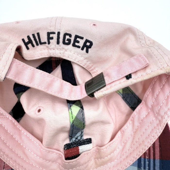 【中古】トミーヒルフィガー TOMMY HILFIGER キャップ 帽子 ロゴマーク 刺しゅう ライトピンク チェック h1226wq00412