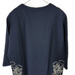 将图片加载到图库查看器，【中古】カルヴェン CARVEN カットソー 5分袖 レース くり抜き コットン チュニック ネイビー 紺 i0818n0034
