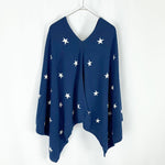 将图片加载到图库查看器，【中古】en recre アンレクレ カシミヤ100％ 星柄 ポンチョ ニット ネイビー i1229m0034
