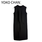 将图片加载到图库查看器，【中古】ヨーコチャン YOKO CHAN ウール シルク ノースリーブ ワンピース ブラック 38 j0603h00518
