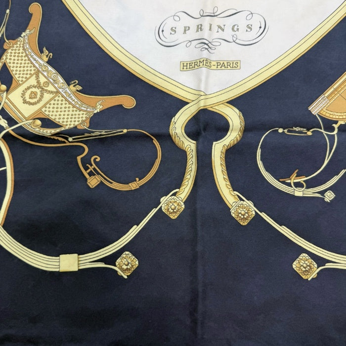 【中古】エルメス HERMES スカーフ カレ90 柄 おしゃれ すみ黒 アイボリー イエロー系 i0601oq00769