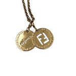Load image into Gallery viewer, 【中古】フェンディ FENDI ネックレス コイン 2枚 FFロゴ ラインストーン ゴールド クリスタル i0724lq00544
