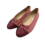 Load image into Gallery viewer, 【中古】シャネル CHANEL フラットシューズ キャンバス レザー リボン くすみレッド 赤系 i0627aq008185
