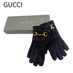Load image into Gallery viewer, 【中古】グッチ GUCCI 手袋 ホースビット レザー スエード調 ゴールド金具 ブラック サイズ7 1/2 i1207oq01560
