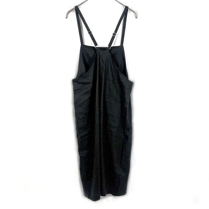 【中古】栗原はるみ KURIHARA HARUMI サロペットスカート ロング 裾スリット リネン混 ブラック 黒 h1223rq0166