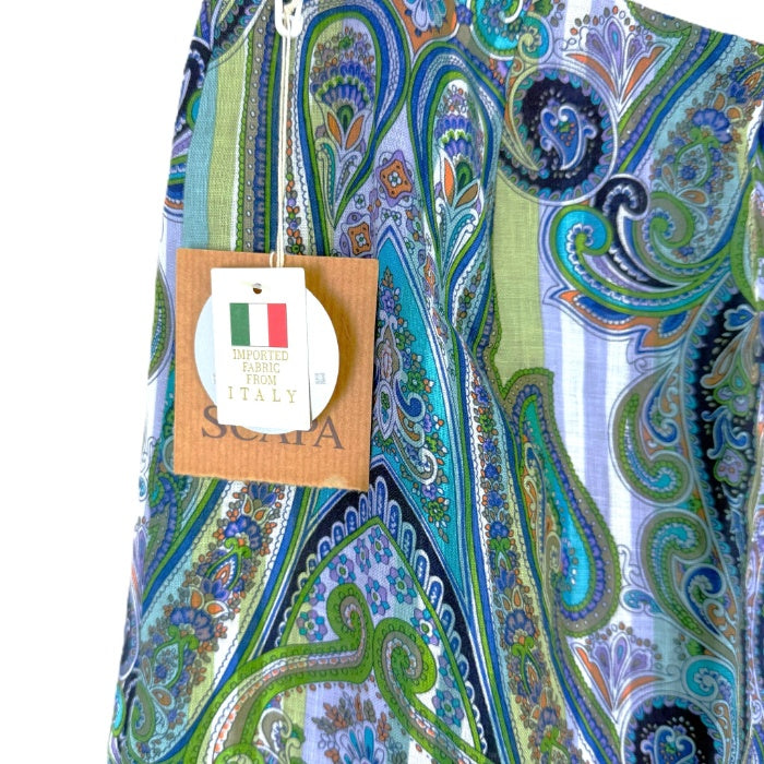 【中古】スキャパ SCAPA リネンひざ丈スカート ペイズリー柄 ストライプ ブルー系 i0703n0064