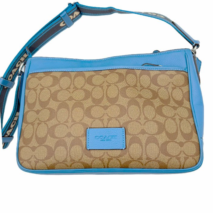 中古】COACH コーチ ショルダーバッグ シグネチャー ブルー キャンバス