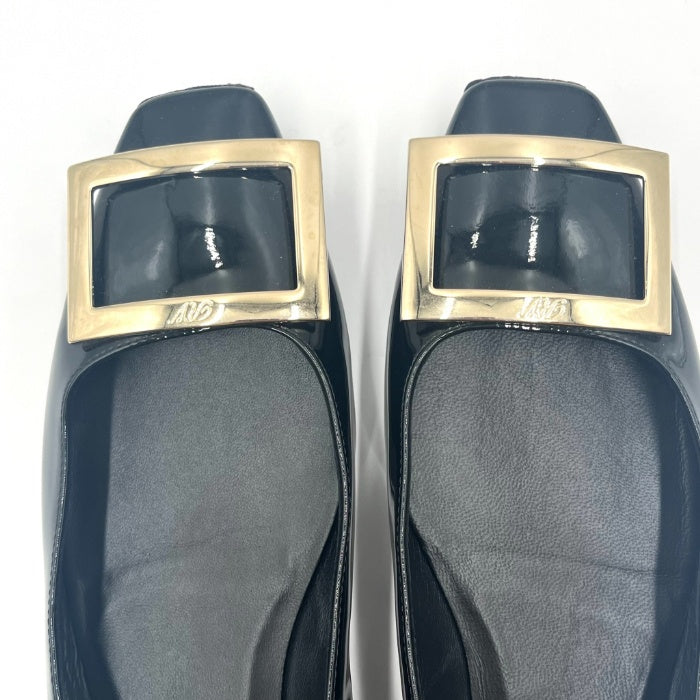 【中古】ロジェヴィヴィエ ROGER VIVIER ローヒールパンプス パテント トランペット ゴールドバックル ブラック 黒 h0723rq00523