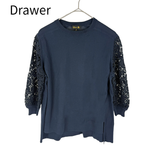 将图片加载到图库查看器，【中古】ドゥロワー Drawer 袖レース コットンニット ネイビー サイズ2 j0420w0122222
