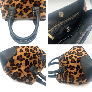 【中古】トリーバーチ TORY BURCH ハンドバッグ レオパード ショルダーストラップ付 2way ハラコ ブラウン系 ブラック h1021hq00333