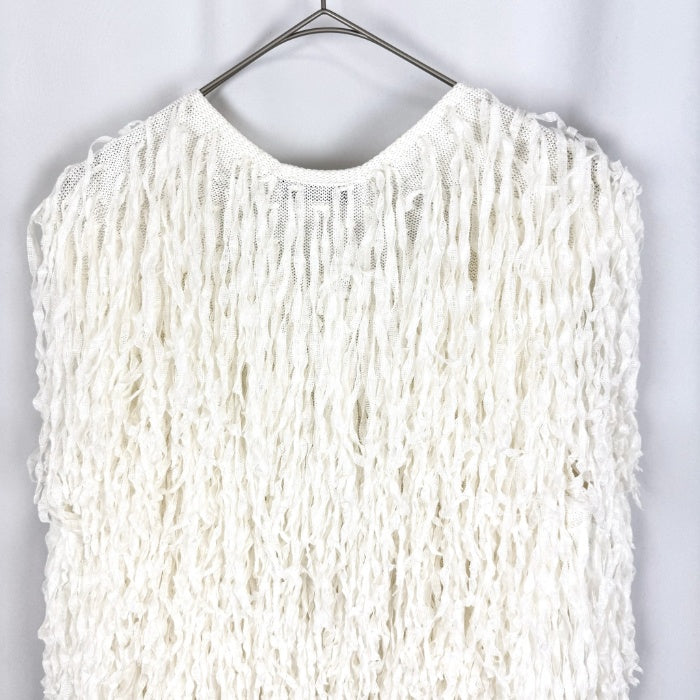 【中古】ドゥロワー Drawer フリンジニットベスト ジレ ロングフリンジ ホワイト 白 i0324h00554