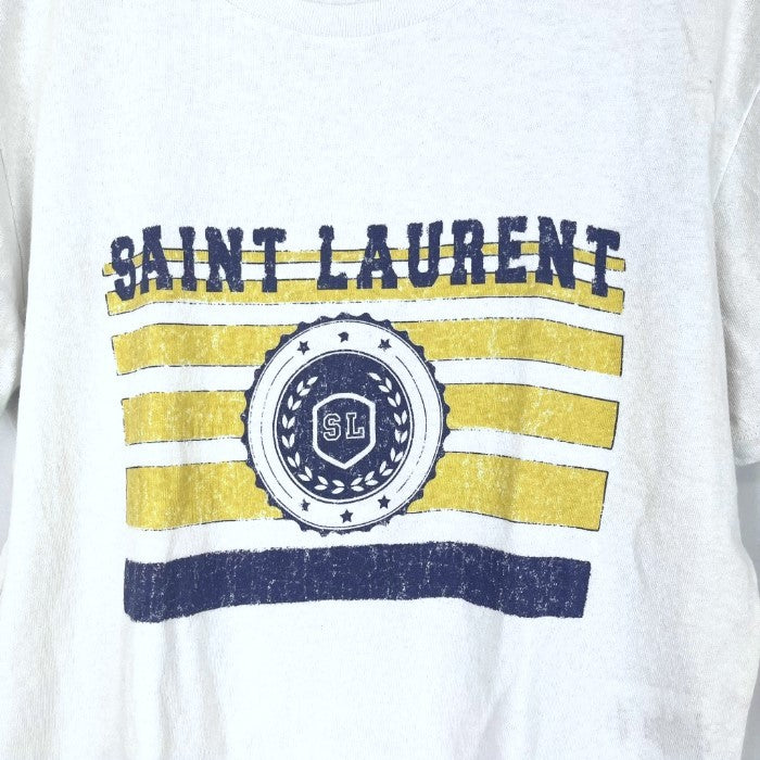 【中古】サンローラン Saint Laurent ロゴTシャツ ヴィンテージ加工 カジュアル くすみホワイト 白 h0315h008