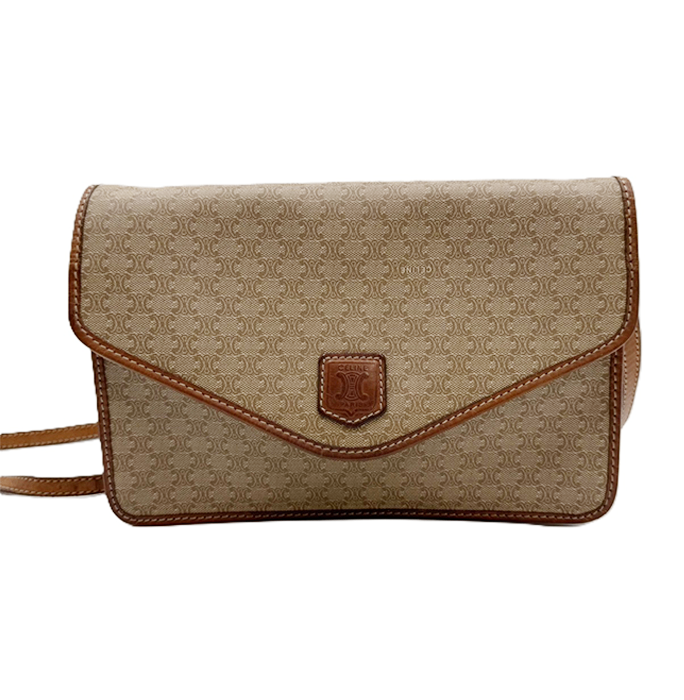 【中古】CELINE セリーヌ マカダム柄 ショルダーバッグ ベージュ ヴィンテージ 斜めがけ i0922lq00144