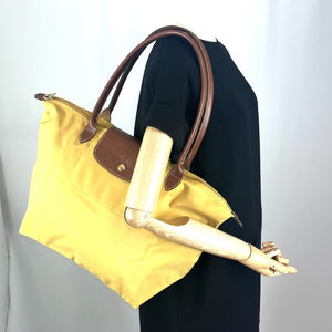 【中古】ロンシャン LONGCHAMP トートバッグ 折りたたみ サブバッグ 大きめ くすみイエロー ブラウン h0625aq00313