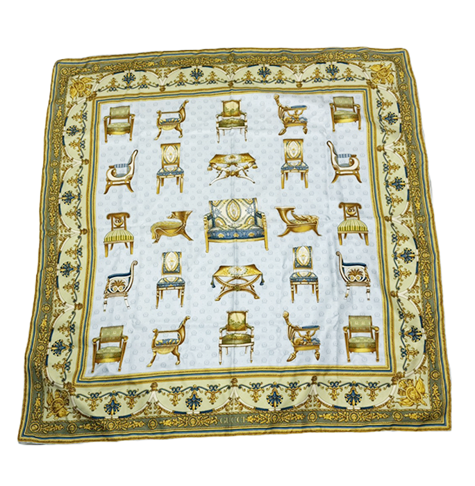 【中古】GUCCI グッチ スカーフ シルク100％ チェア柄 イス ヴィンテージ i0907oq01750