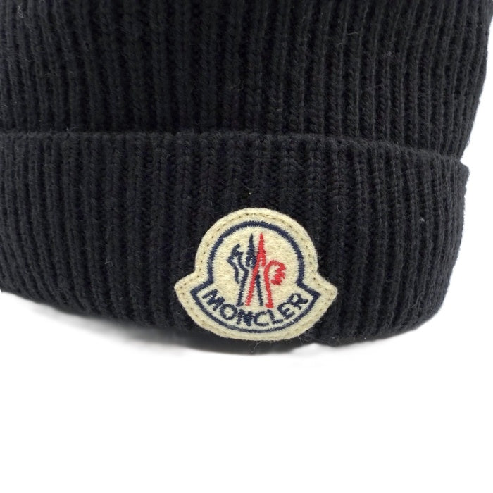 【中古】モンクレール MONCLER ニット帽 ビーニー ニットキャップ ロゴワッペン ブラック 黒 i0606aq00847