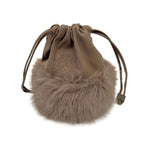 将图片加载到图库查看器，【中古】ドゥロワー Drawer ノベルティポーチ 巾着 ファー ロゴ刺しゅう 2way カーキブラウン i0811y00112
