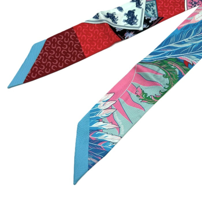 【中古】エルメス HERMES ツイリー スカーフ スリム 馬と不死鳥 ブルー レッド ピンク i0627aq02787