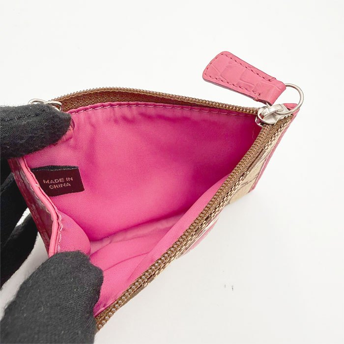 【中古】COACH コーチ シグネチャー PVC×レザー コインケース 小銭入れ フラットポーチ キーリング付き i0724lq0123
