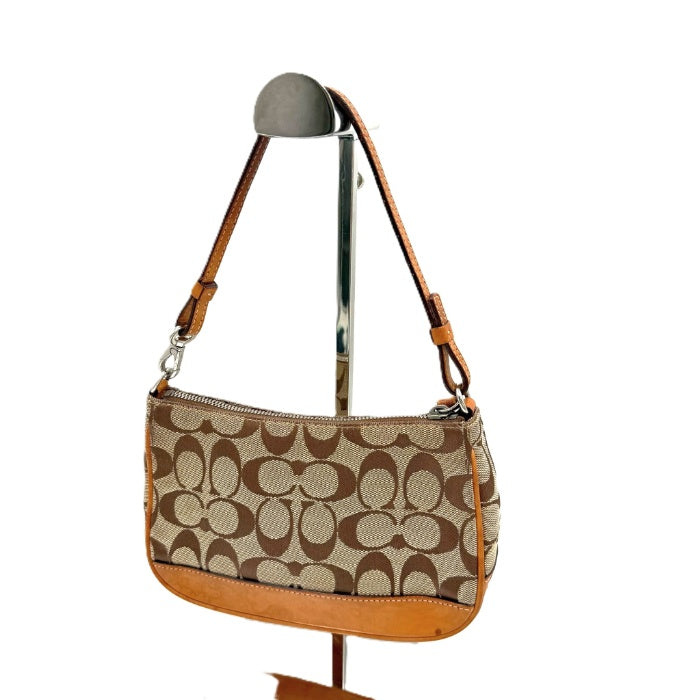 【中古】コーチ COACH ミニバッグ アクセサリーポーチ シグネチャー ベージュ ライトブラウン i0731wq02410