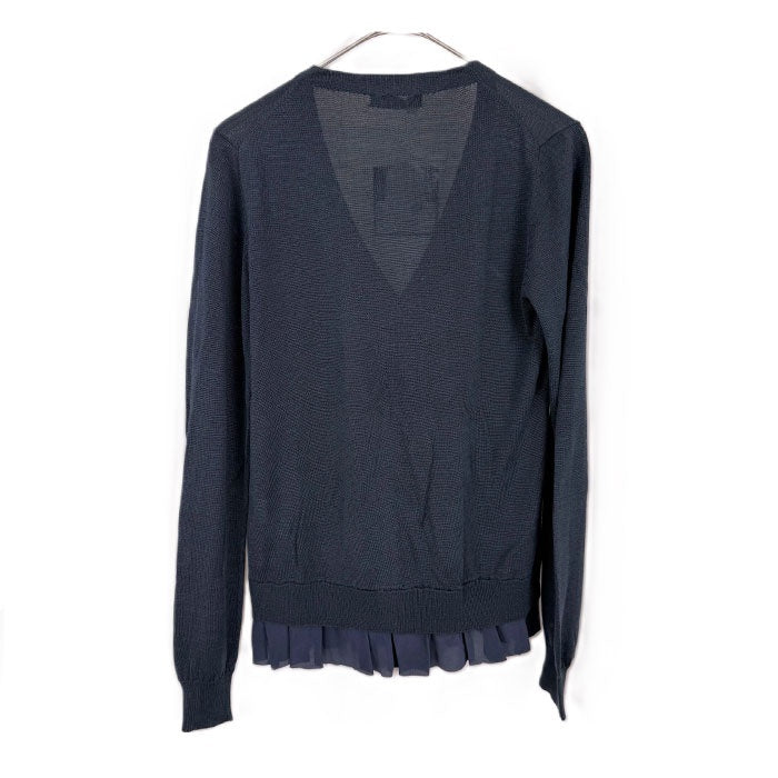 【中古】ヨーコチャン YOKO CHAN カーディガン 裾フリル Vネック シルク 未使用 ネイビー 紺 i0703n02218