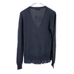 将图片加载到图库查看器，【中古】ヨーコチャン YOKO CHAN カーディガン 裾フリル Vネック シルク 未使用 ネイビー 紺 i0703n02218
