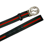 将图片加载到图库查看器，【中古】グッチ GUCCI インターロッキングG シェリーライン レザーベルト ブラック シルバー j0215pq017132
