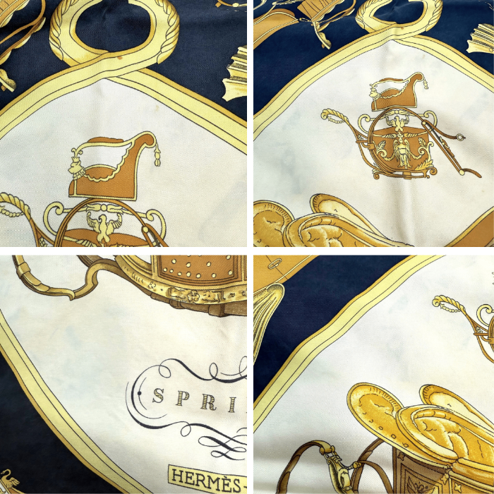 【中古】エルメス HERMES スカーフ カレ90 柄 おしゃれ すみ黒 アイボリー イエロー系 i0601oq00769