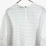 Load image into Gallery viewer, 【中古】ドゥロワー Drawer コットンピンタックショートスリーブブラウス マルチボーダー 透け感 ホワイト 白 i0421h00240
